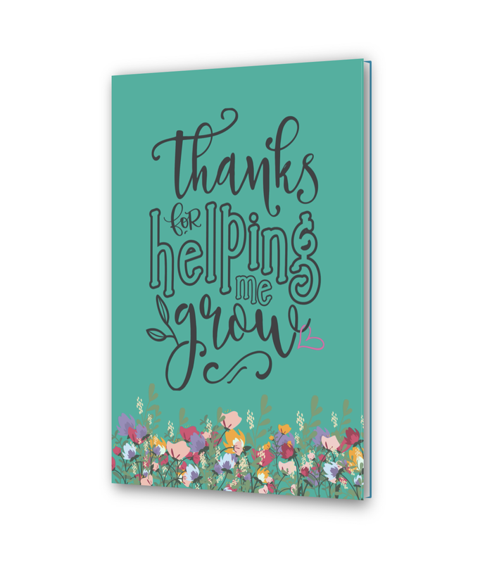 Thanks for helping me grow teacher appreciation notebook turquoise